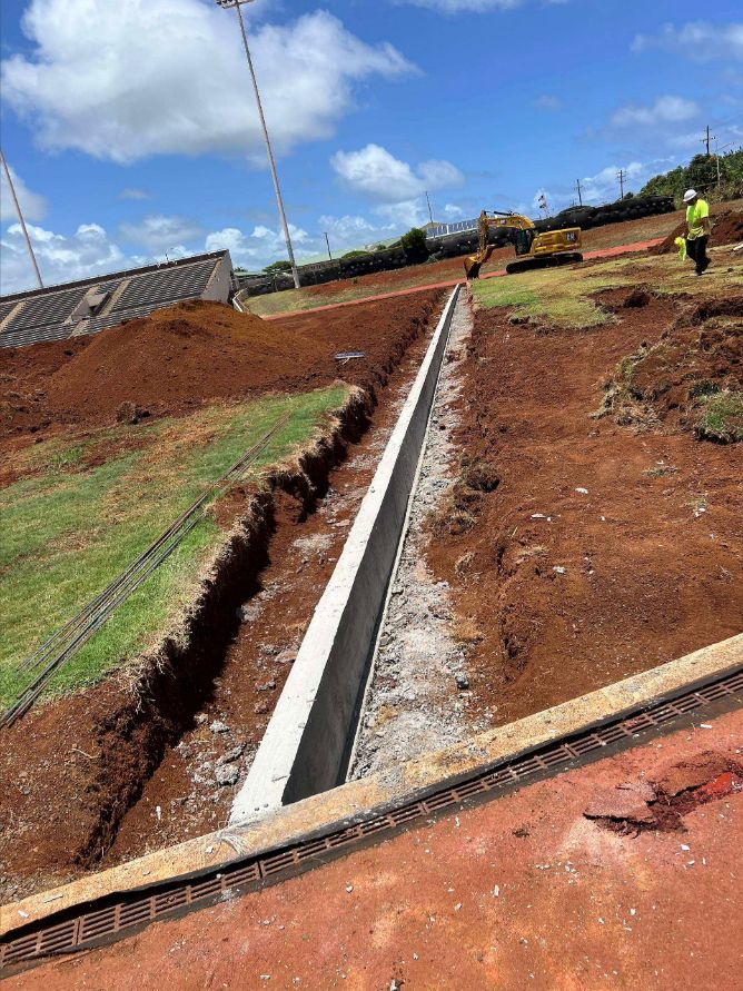 Long structural concrete run across a graded site